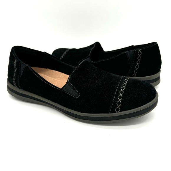 Earth Origins Black Suede Slip On Comfort loafers - Britt - Picture 1 of 8